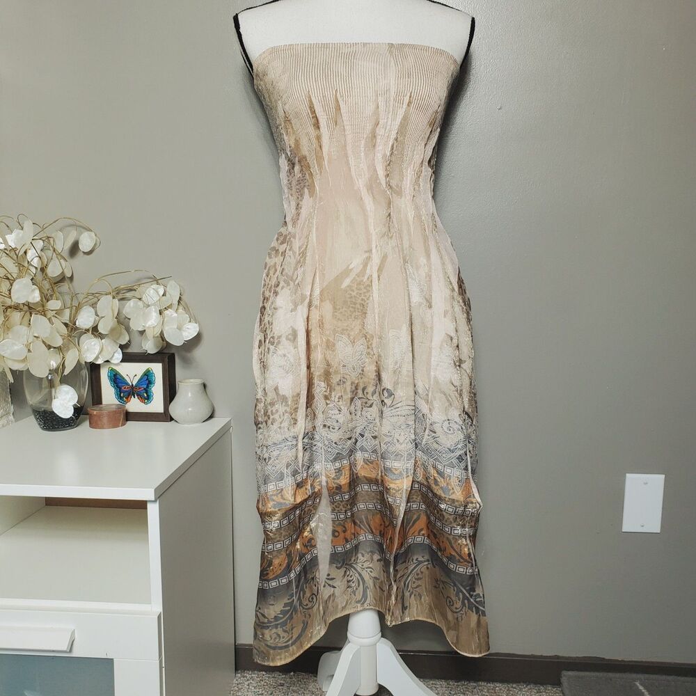 Lapis Anthropology Dress One Size Tan Brown Floral Abstract Sleeveless Versatile